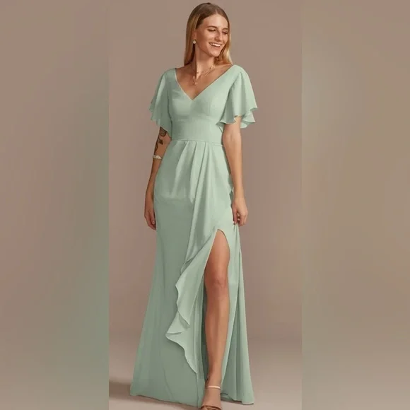 David's Bridal | Dresses | Davids Bridal Long Flutter Sleeve Bridesmaid  Dress | Poshmark